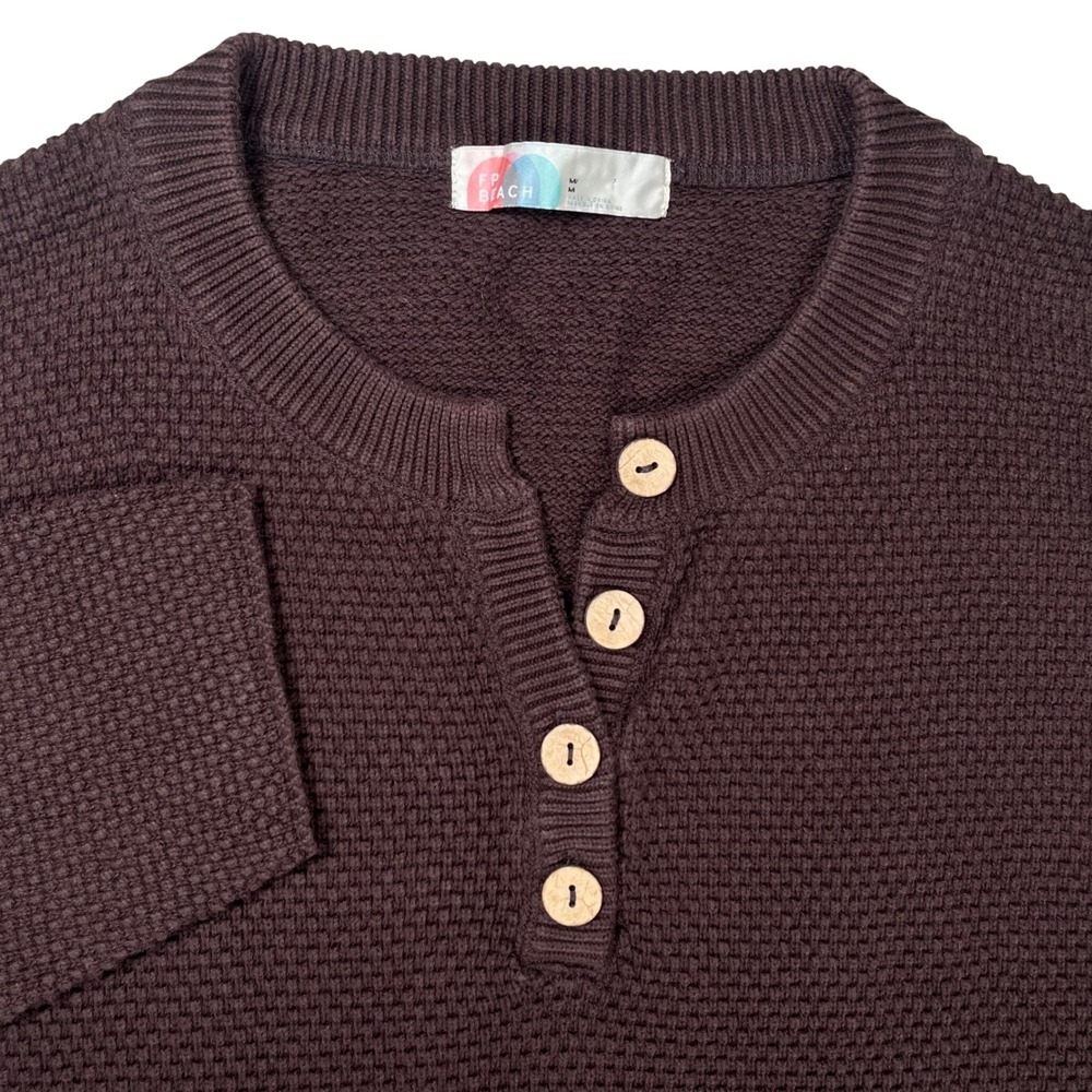 Free People FP Beach Hailee Henley Sweater Women Medium Brown Waffle Knit Cotton